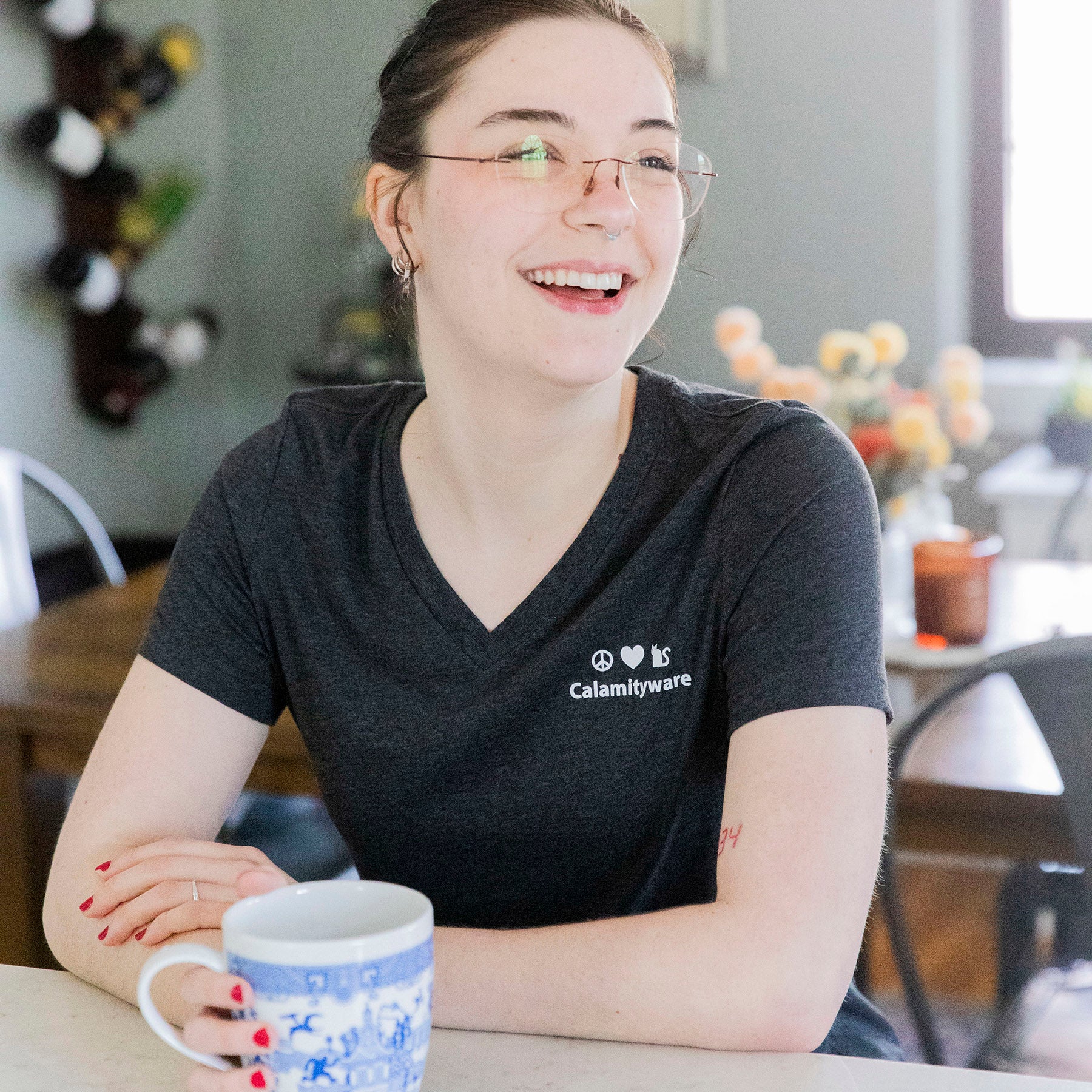 Peace Love Cat Women's V-Neck T-Shirt - Image 3